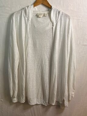 Cynthia Rowley Hooded Open Front Cardigan Womens 2X White Linen Coastal Boho